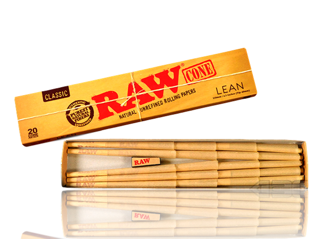 RAW CLASSIC CONE LEAN 20 CONES PACK 110mm/4.3 INCHES (TIP 40mm)