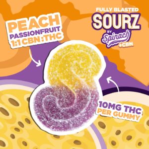 Sourz by Spinach – PEACH PASSIONFRUIT GUMMIES 10X5G INDICA