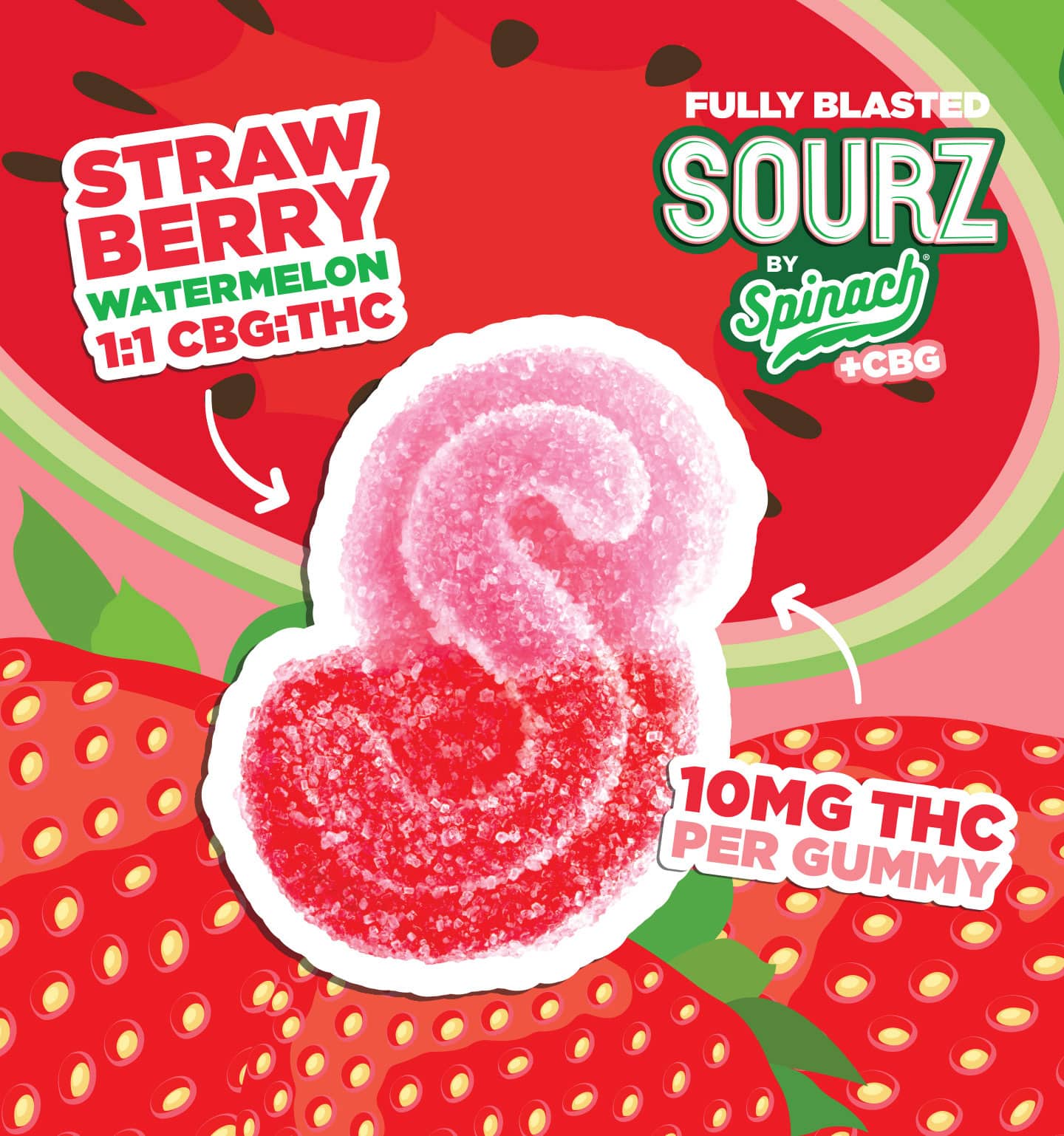 SOURZ SPINACH – STRAWBERRY WATERMELON GUMMIES 10X5G SATIVA