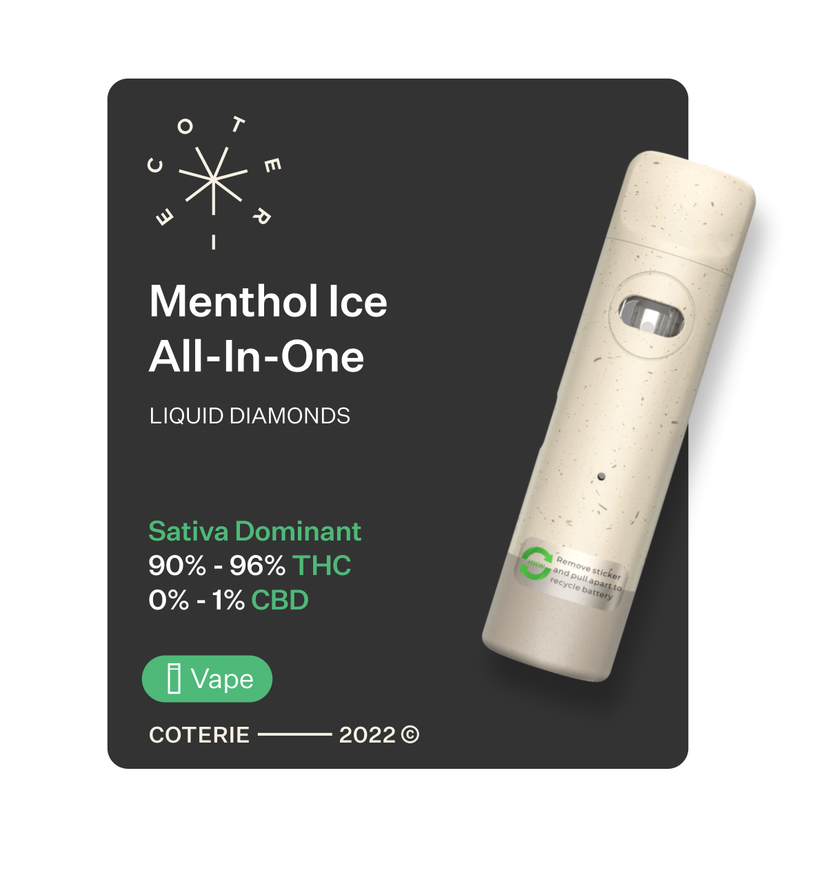 COTERIE - MENTHOL ICE LIQ DIAMONDS 1G SATIVA DISPOSABLE VAPE